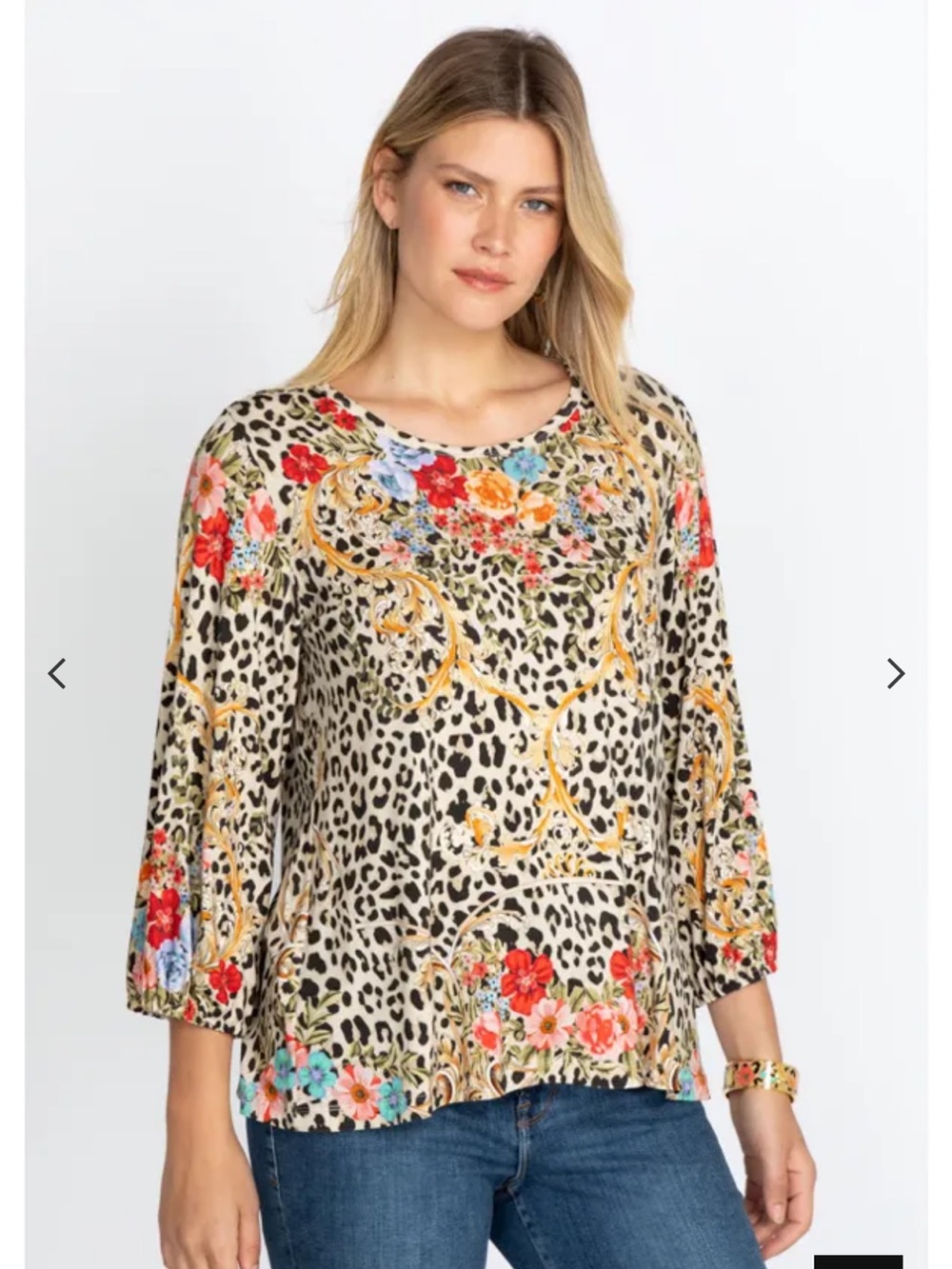 Johnny Was Multi Floral & Leopard Print Tunic Top
